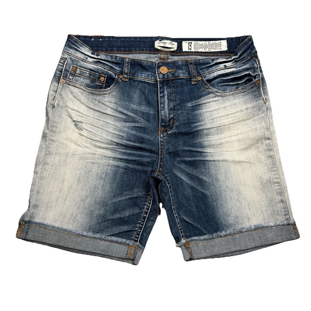Indigo Rein Forever Shorts Juniors 13 Bermuda Cuffed Blue Distressed Measure W33